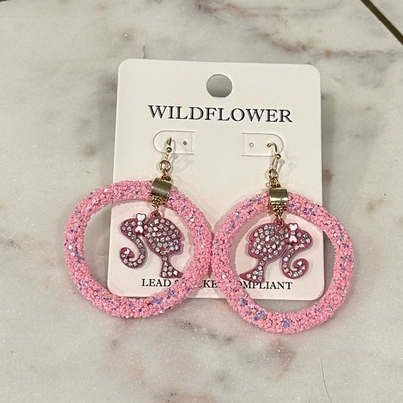✨NWT✨ Barbie Statement Glitter Silhouette Sparkling Big Earrings by Wildflower - Picture 1 of 7